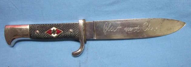 German WWII HJ Knife, Eickhorn Mfg., Motto Blade — image 2