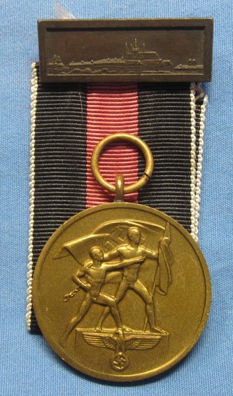 German WWII Czech Occupation Medal, Ribbon & Prague Castle Bar — image 2