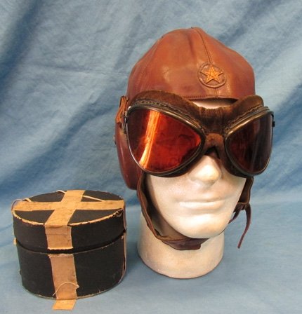  Japanese WWII Army Pilot Flying Helmet & Goggles, Original Goggle Box — image 2