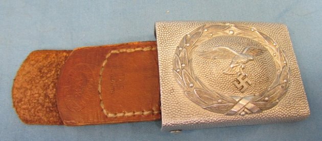  German WWII Luftwaffe Pebbled Aluminum Enlisted Buckle & Leather Tab, 1938 — image 2