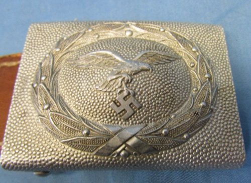  German WWII Luftwaffe Pebbled Aluminum Enlisted Buckle & Leather Tab, 1938 — image 3