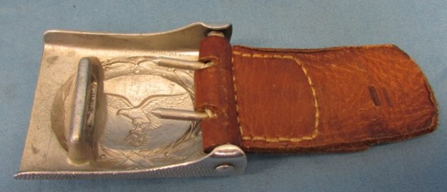  German WWII Luftwaffe Pebbled Aluminum Enlisted Buckle & Leather Tab, 1938 — image 6