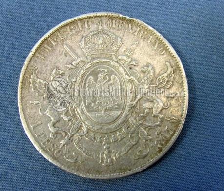  Emperor Maximilian Silver Mexican Peso Coin1867 — image 3