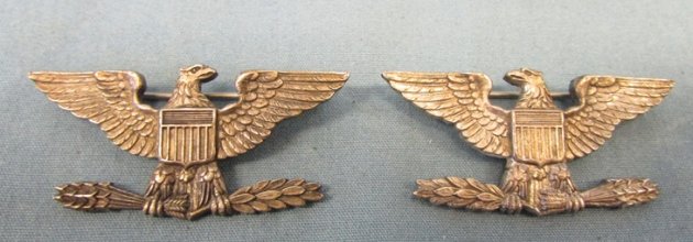 US WWII Full Colonel Shoulder Rank Insignia, Pinback, Sterling — image 2
