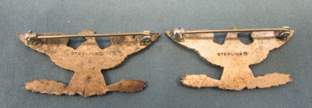 US WWII Full Colonel Shoulder Rank Insignia, Pinback, Sterling — image 3