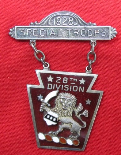 US Pre WWII, PNG 28th Division Special Troops Badge, Sterling, Balfour Mfg. — image 2