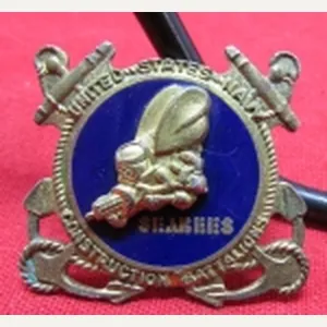 US WWII Seabee Enameled Insignia, Sterling
