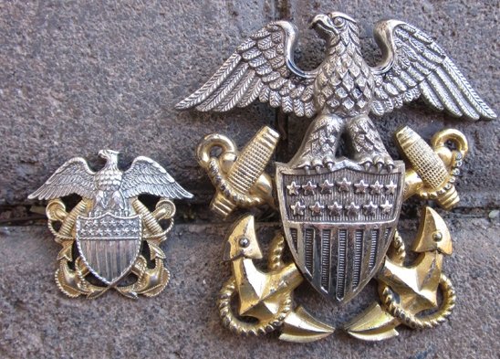 US WWII Era, Navy Officers Overseas Hat Insignia, Solid Back, Sterling — image 4