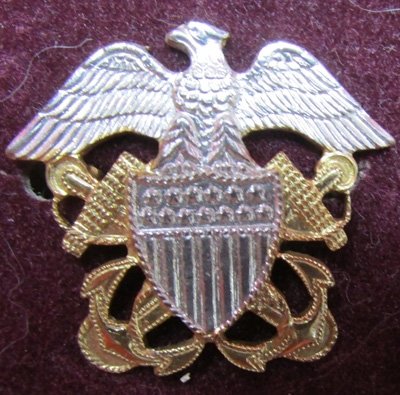 US WWII Era, US Navy Officer Regulation Overseas Hat Insignia, Boxed, Sterling — image 3