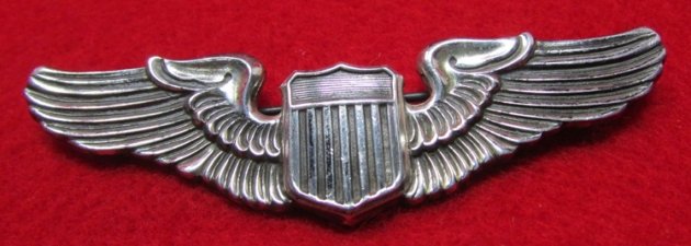 US WWII USAAF 3 Inch Pilot Wings, NS Meyer, NY, Sterling, Pinback — image 2