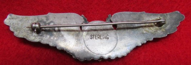 US WWII USAAF 3 Inch Aerial Gunner Wings, Sterling, Pinback — image 3
