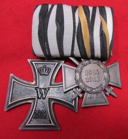 German WWI Two Place Medal Bar, Iron Cross & Hindenburg Cross — image 2