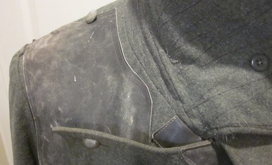 German WWII Heer Issue Winter (Ubermantel) Surcoat & Attached Hood, Leather Shoulder Reinforcement, Rabbit Fur Lining — image 6