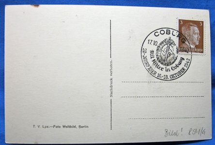 German WWII Postcard, Hitler & BDM Girl, Coburg 1942 — image 3