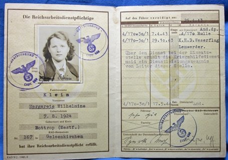 German WWII RAD Pass, Female, 1943 — image 3