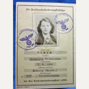 German WWII RAD Pass, Female, 1943