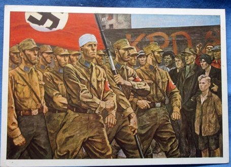 German WWII Color NSDAP Postcard, So War SA, 1938 — image 2