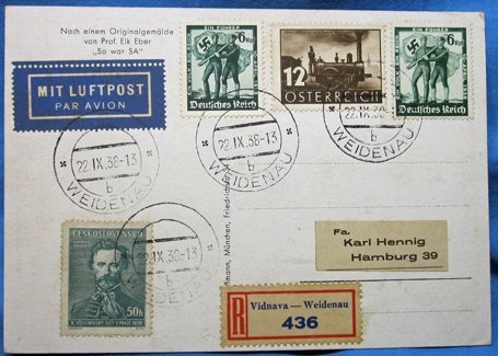 German WWII Color NSDAP Postcard, So War SA, 1938 — image 3