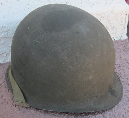 US WWII M1 Steel Helmet Shell, Fixed Bale, Original Chinstrap, Lot 629A — image 2
