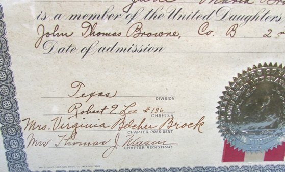  US Post Civil War, United Daughters of the Confederacy Membership Certificate, Texas Soldier — image 3