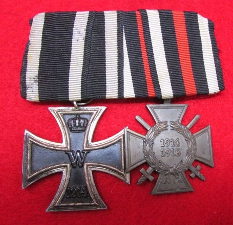 German WWI 2 Place Medal Bar, Iron Cross 2nd Class & Hindenburg Cross — image 2