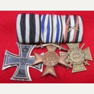 German WWI Prussian/Bavarian 3 Place Medal Bar, Parade Mount