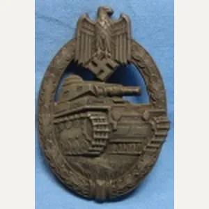 German WWII Panzer Assault Badge, Bronze, Hermann Aurich
