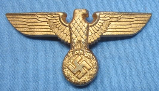 German WWII NSDAP Visor Hat Eagle, Zinc, Gold Paint — image 2