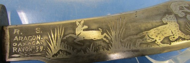  Mexican Pre WWII Engraved Era Knife with Sheath, Stag Grips — image 4