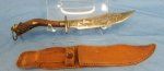 Mexican Pre WWII Engraved Era Knife with Sheath, Stag Grips