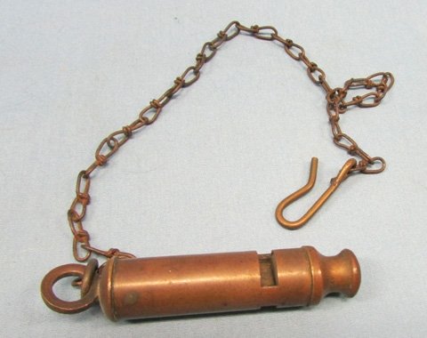 US WWI Brass Whistle & Chain — image 2
