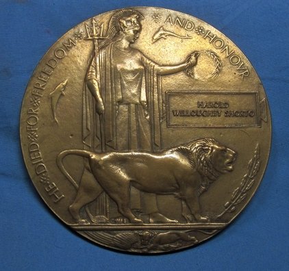 British WWI Brass Memorial Plaque, Dorsetshire Rgt., KIA Egypt 1917 — image 2