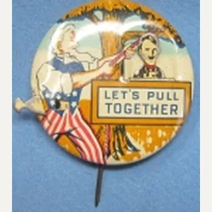 US WWII Anti-Hitler Patriotic Pin, 'Let's Pull Together'