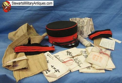  Japanese Meiji Era Identified Hat & Thousand Stitch Belt Grouping — image 2