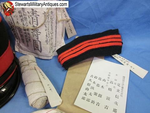  Japanese Meiji Era Identified Hat & Thousand Stitch Belt Grouping — image 4