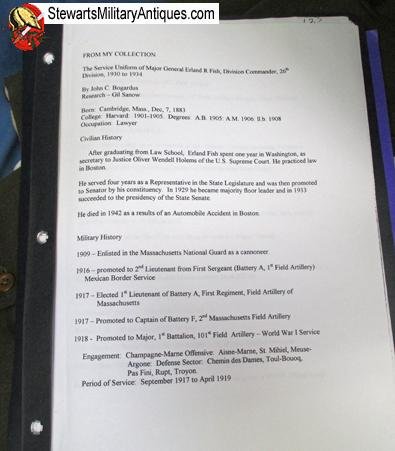  US 1930's Identified 26th Division Commander,  Major General's Uniform Set — image 7