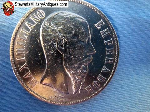  Emperor Maximilian Silver Mexican Peso Coin1866 — image 3