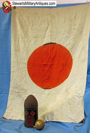  Japanese Meiji Era Flag, Flagpole Top and Painted Tin — image 2