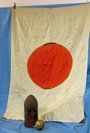 Japanese Meiji Era Flag, Flagpole Top and Painted Tin