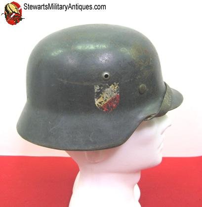  German WWII Luftwaffe M1935 Double Decal Helmet, ET64, Complete — image 3