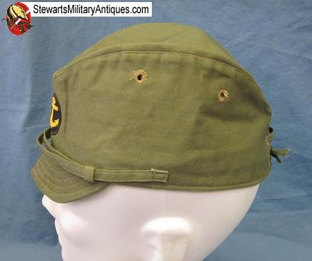  Japanese WWII Navy Enlisted Green Field Cap, Yellow Anchor, Black Backing — image 4