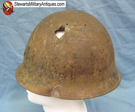  Japanese WWII Battle Damaged Army Helmet — image 4