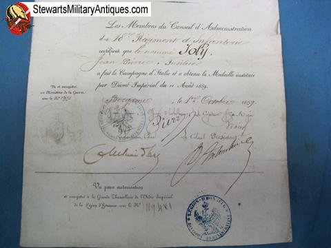  French 1859 Italian Campaign Medal & Document, 18th Regiment — image 3