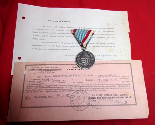 Hungarian WWI (Austro-Hungarian) Combatant Medal & Documents, — image 3