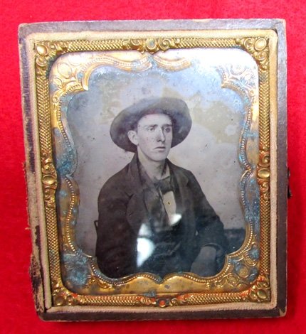 US Pre Civil War Ambrotype in Half Case, Partial ID, 1858 Date, 18 yr Old Man — image 2
