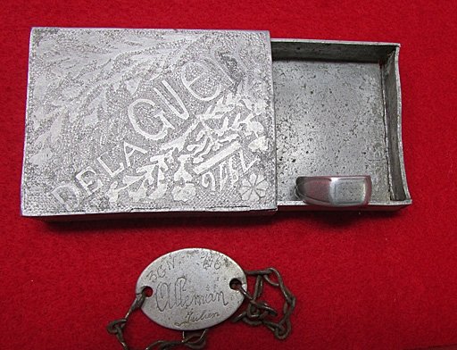 French WWI1 Trench Art Cigarette Box, ID Bracelet and Ring, Jane A Kimball Collection — image 2