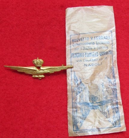 Italian WWII Pilots Wings, Maker Marked Reverse with Original Envelope — image 2
