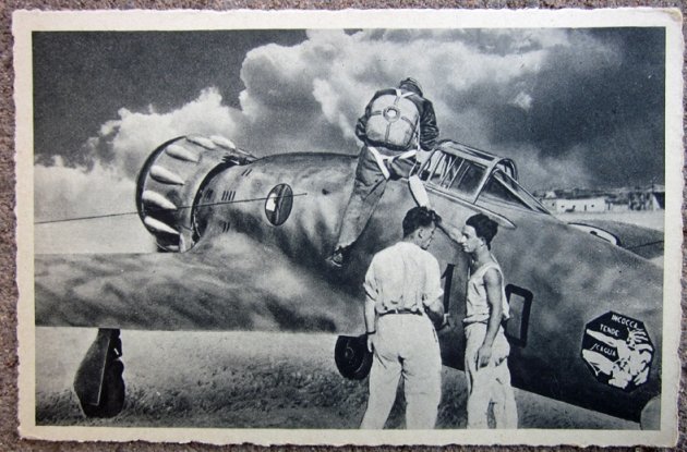 Italian WWII Patriotic Postcard, Machi-200 Fighter & Pilot — image 2