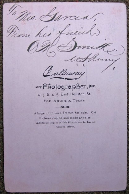 US Indian War Identified Cabinet Card, LTC Oskaloosa M. Smith, US Army, San Antonio Texas Photographer — image 3