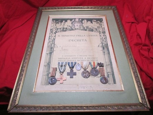 Italian WWI Framed Document & 7 Medal Grouping — image 2